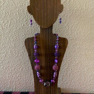 “Purple is my Jam” Handmade Beaded Necklace & Earrings